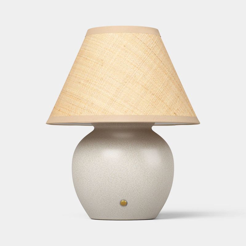 slide 1 of 5, Matte Ceramic with Raffia Shade Portable Table Lamp Ivory (Includes LED Light Bulb) - Threshold™, 1 ct