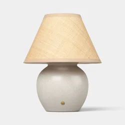 Matte Ceramic with Raffia Shade Portable Table Lamp Ivory (Includes LED Light Bulb) - Threshold™