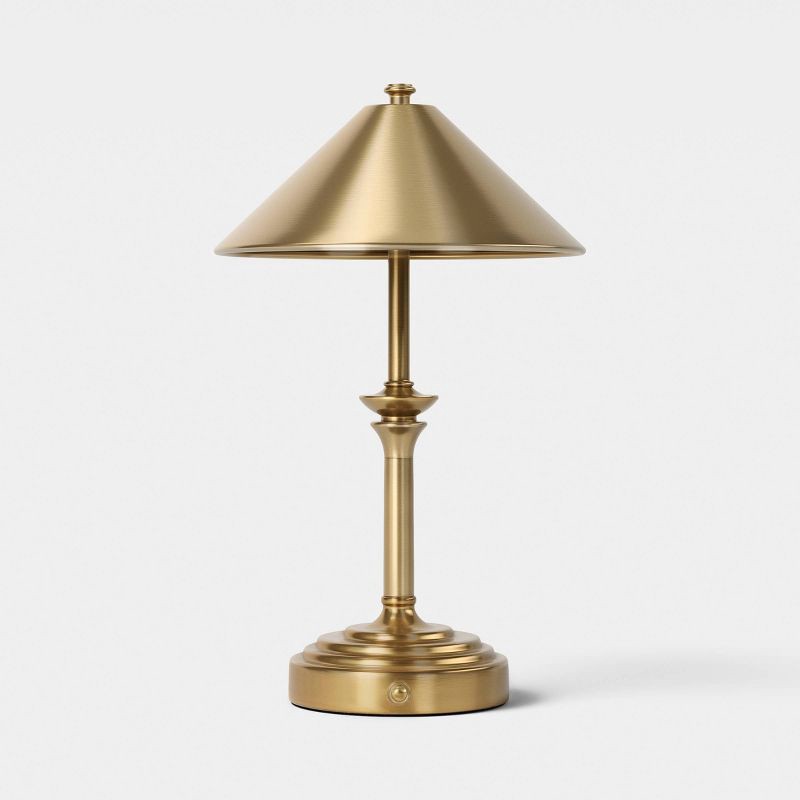 slide 1 of 5, Turned Metal Portable Table Lamp Gold (Includes LED Light Bulb) - Threshold™, 1 ct