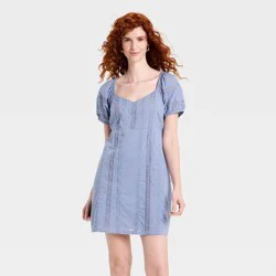 Women's Puff Short Sleeve Lace Mini Sundress - Universal Thread™ Blue S