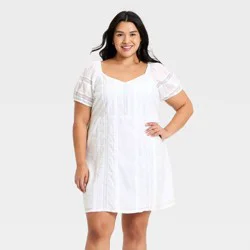 Women's Puff Short Sleeve Lace Mini Sundress - Universal Thread™ White XXL