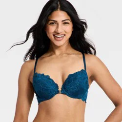 Women's Lace Front-Close Push Up Plunge Bra - Auden™ Blue 34D