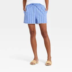 Women's Poplin Pull-On Shorts - A New Day™ Blue Striped L
