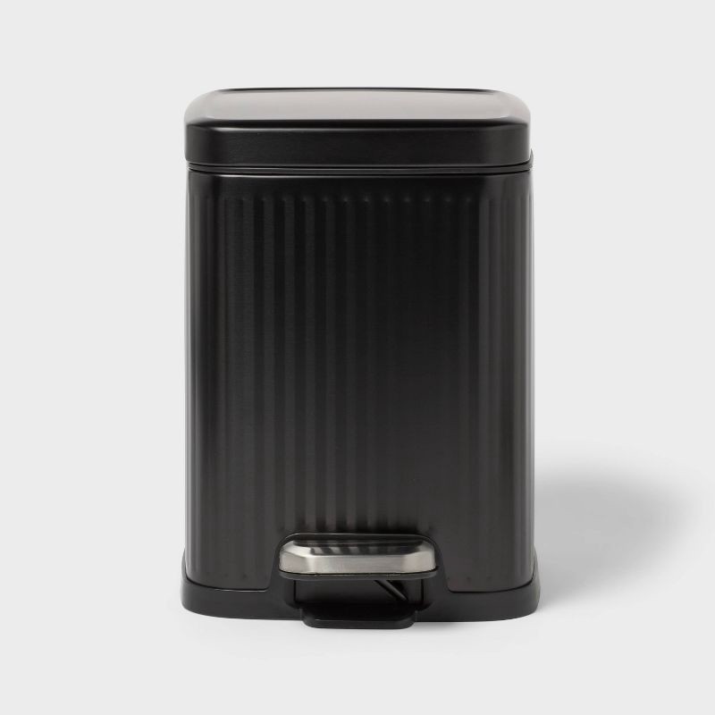 slide 1 of 3, 4L Ribbed Step Trash Can Stainless Steel Black - Brightroom™, 4 liter