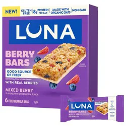 LUNA Bar Gluten Free Mixed Berry Flavor Fiber Granola Protein Bars Made with Organic Oats - 7g Protein - 10.14oz/6ct