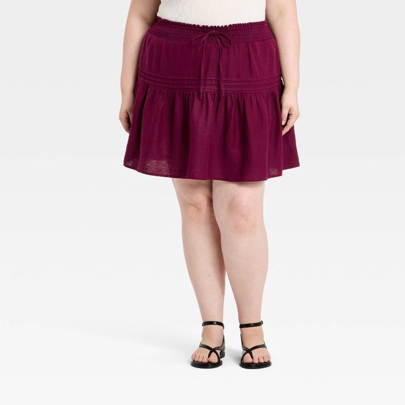 Women's Linen Pintuck Mini A-Line Skirt - Universal Thread™ Berry