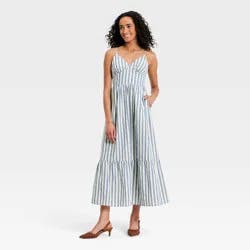 Women's Pullover Maxi A-Line Dress - Universal Thread™ Blue Striped L