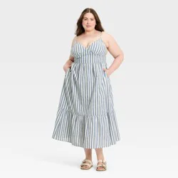 Women's Pullover Maxi A-Line Dress - Universal Thread™ Blue Striped XXL