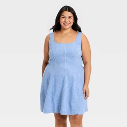Women's Sleeveless Linen Mini A-Line Dress - Universal Thread™ Chambray XXL