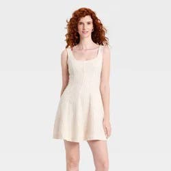 Women's Sleeveless Linen Mini A-Line Dress - Universal Thread™ Tan Striped S