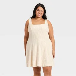 Women's Sleeveless Linen Mini A-Line Dress - Universal Thread™ Tan Striped XXL