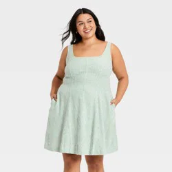 Women's Sleeveless Linen Mini A-Line Dress - Universal Thread™ Green Striped XXL