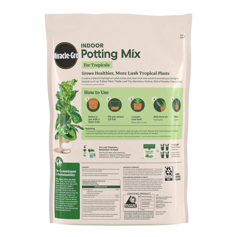 slide 2 of 6, Miracle-Gro Indoor Tropical Mix 7.54lbs Potting Soil, 7.54 lb