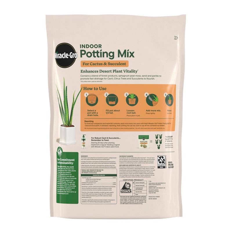 slide 2 of 6, Miracle-Gro Indoor Cactus & Succulent 8.009lbs Potting Soil, 8.009 lb