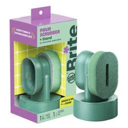 Brite by Scotch-Brite Fillable Palm Scrubber Dish Sponge with Built-in Soap Dispenser and Drain + Dry Stand