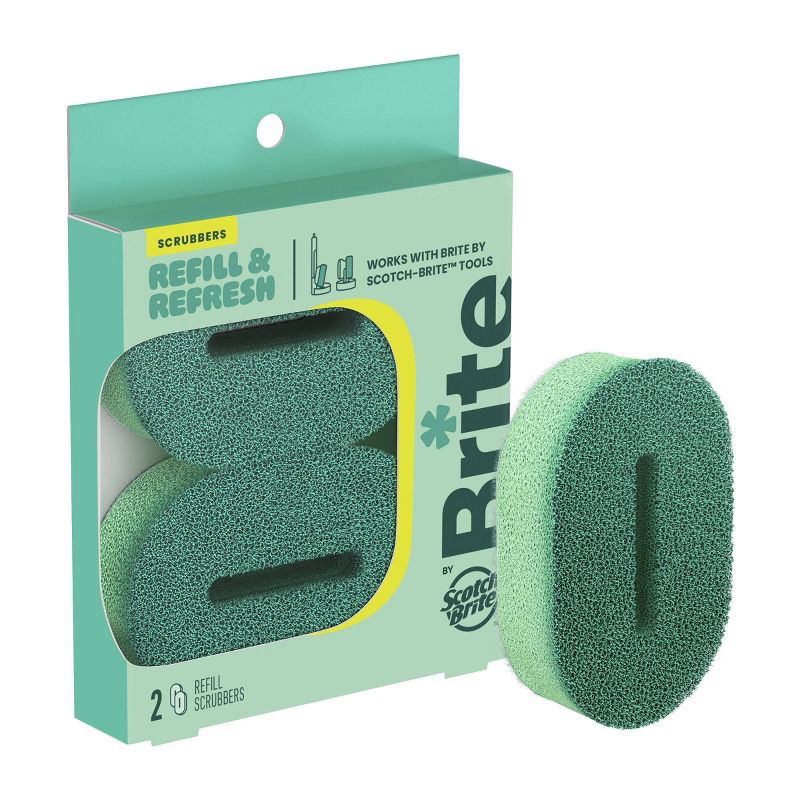 slide 1 of 8, Brite by Scotch-Brite Refill and Refresh Replacement Scrubber Pads for Dishwand & Palm Scrubber - 2pk: Foam Material, 2 ct