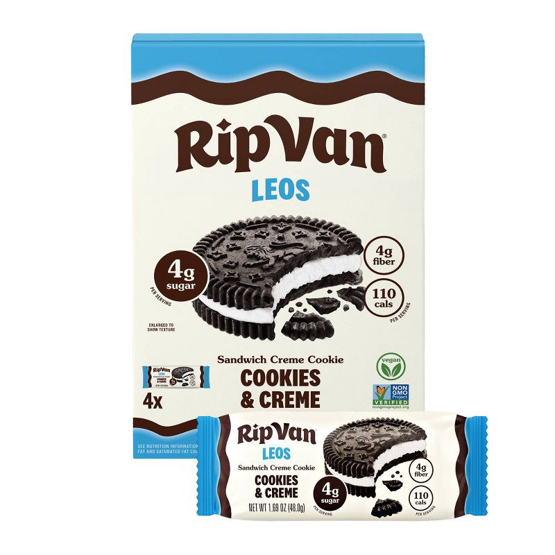 slide 1 of 11, Rip van Wafels Rip Van Leos Cookies and Cream Sandwich Cookies - 6.76oz/4ct, 6.76 oz, 4 ct