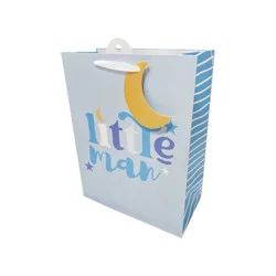 Bows And Sparkles Medium 'Little Man' Baby Gift Bag with Tag Blue