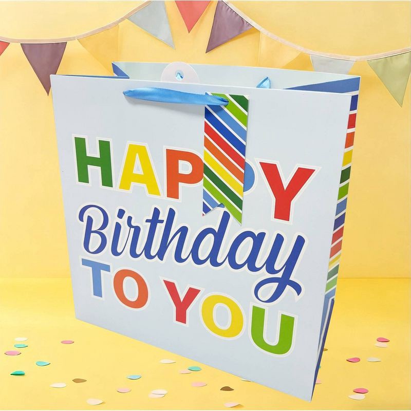 slide 2 of 3, Bows And Sparkles Large Square 'Happy Birthday To You' Birthday Gift Bag with Tag Blue, 1 ct