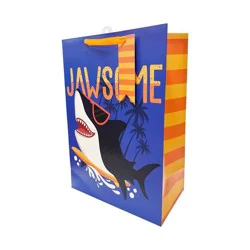 Bows And Sparkles Jumbo 'Jawsome' Sharks Birthday Gift Bag with Tag Blue/Orange