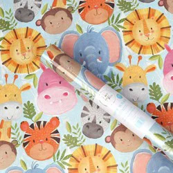 Bows And Sparkles 96"x30" Baby Animals Gift Wrapping Paper Light Blue