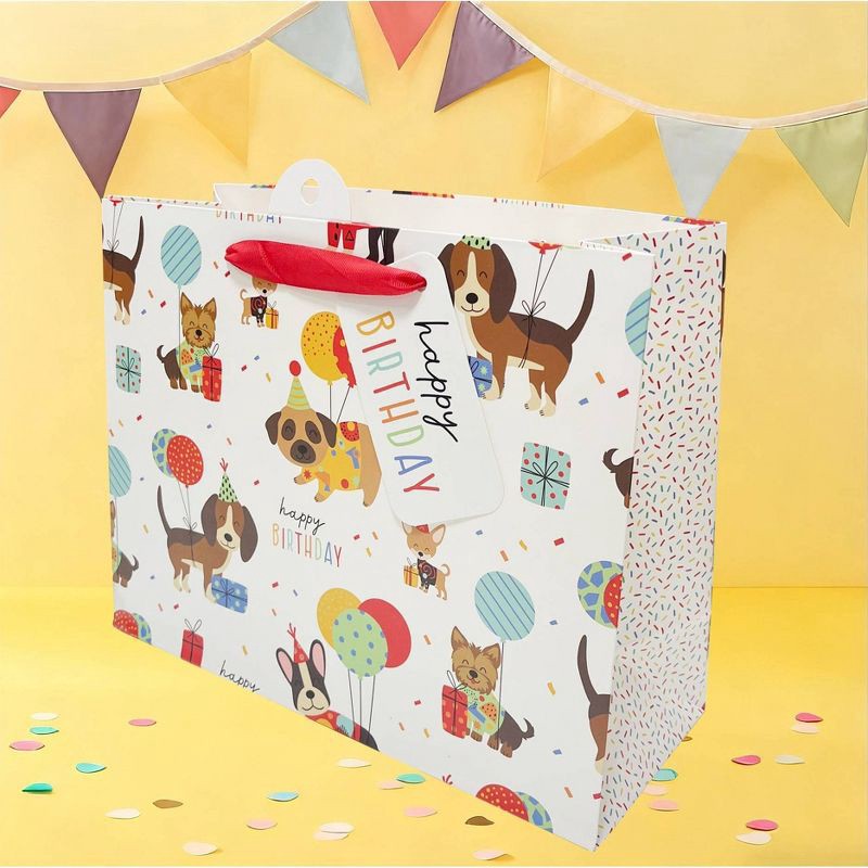 slide 2 of 3, Bows And Sparkles Large Party Pups Birthday Gift Bag with Tag White, 1 ct