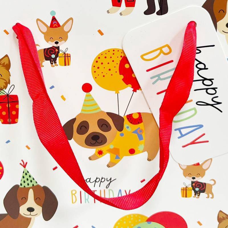 slide 3 of 3, Bows And Sparkles Large Party Pups Birthday Gift Bag with Tag White, 1 ct