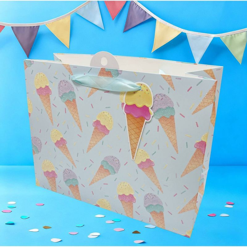 slide 2 of 3, Bows And Sparkles Medium Iridescent Glitter Ice Cream Birthday Gift Bag with Tag Light Blue, 1 ct