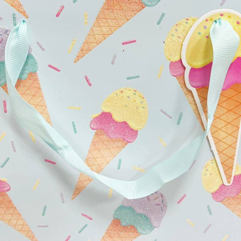 slide 3 of 3, Bows And Sparkles Medium Iridescent Glitter Ice Cream Birthday Gift Bag with Tag Light Blue, 1 ct