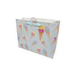 Bows And Sparkles Medium Iridescent Glitter Ice Cream Birthday Gift Bag with Tag Light Blue