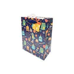 Bows And Sparkles Small Monsters Birthday Gift Bag with Tag Navy