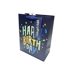 Bows And Sparkles Medium 'Happy Birthday' Gift Bag with Tag Navy