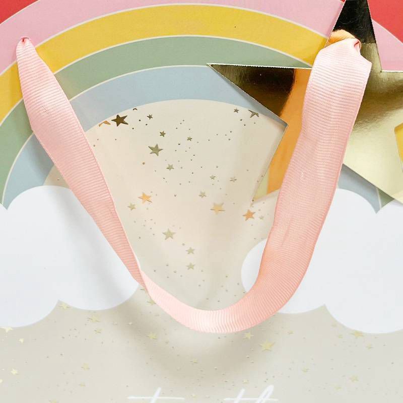 slide 3 of 3, Bows And Sparkles Medium 'Welcome To The World' Rainbow Baby Gift Bag with Tag Cream, 1 ct