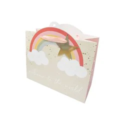 Bows And Sparkles Medium 'Welcome To The World' Rainbow Baby Gift Bag with Tag Cream