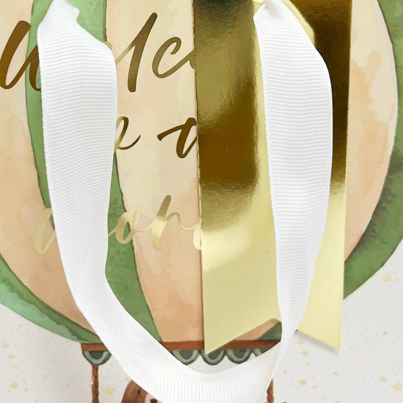 slide 3 of 3, Bows And Sparkles Small 'Welcome to the World' Hot Air Balloon Baby Gift Bag with Tag White/Green/Gold, 1 ct
