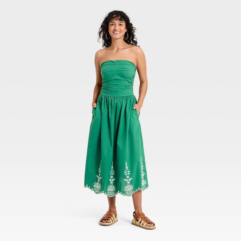 universal thread green dress Women's Short Sleeve Belted Midi Shirtdress
