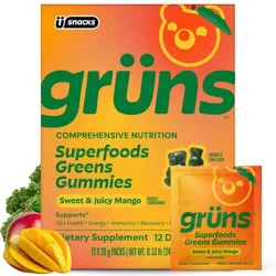 Gruns Grüns Adult Low Sugar Mango Superfoods Greens Gummies - 240g/12 Servings: Dietary Supplement, Gummy Form