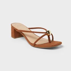 Women's Pia Ornamented Thong Slide Heels - A New Day™ Cognac 8