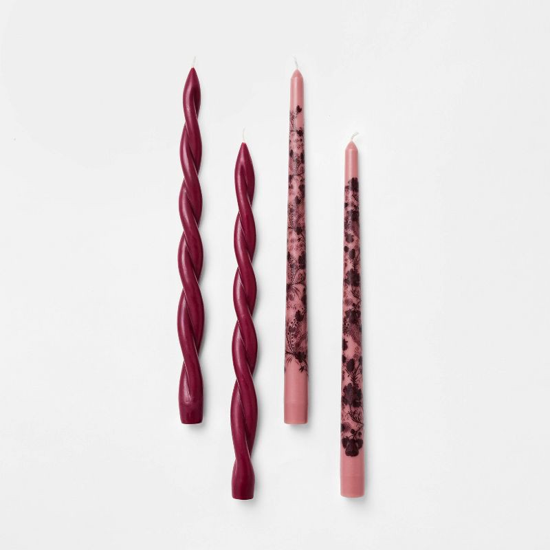 slide 1 of 2, Threshold designed w/Studio McGee 4pk Twist and Pattern Taper Candles Burgundy - Threshold™ Designed with Studio McGee, 4 ct