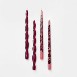 Threshold designed w/Studio McGee 4pk Twist and Pattern Taper Candles Burgundy - Threshold™ Designed by Studio McGee