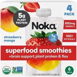 Noka Superfood Smoothie Strawberry Mango + Brain Support Fruit Pouches - 16.9oz/4pk