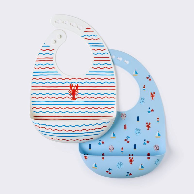 slide 1 of 3, Silicone Bibs, 4th of July - Americana - 2pk - Cloud Island™, 2 ct