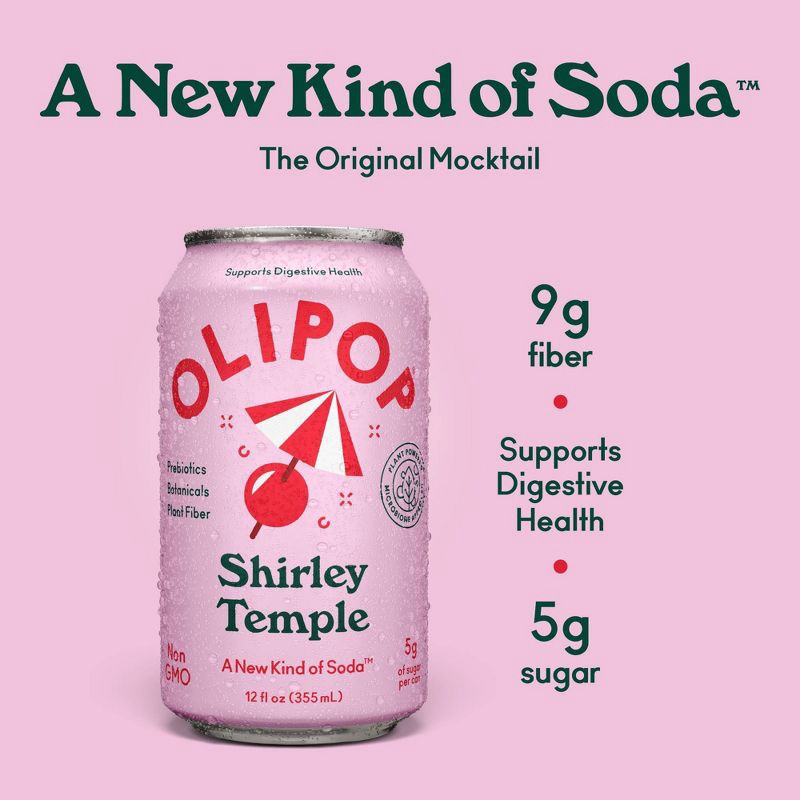 slide 2 of 6, Olipop Shirley Temple Prebiotic Soda - 12 fl oz Can, 12 fl oz