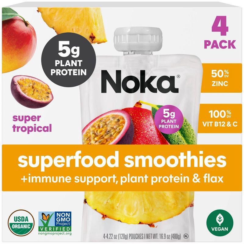 slide 1 of 7, Noka Superfood Smoothie Super Tropical + Immune Support Fruit Pouches - 16.9oz/4pk, 4 ct; 16.9 oz