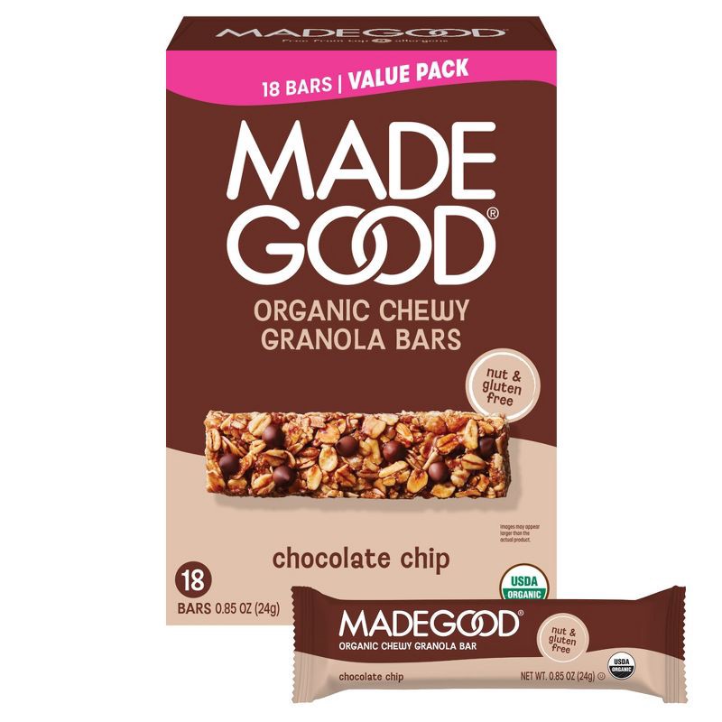 slide 1 of 9, MadeGood Chocolate Chip Granola Bars Value Pack - 15.3oz/18ct, 15.3 oz, 18 ct