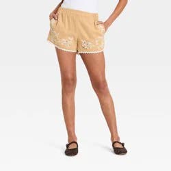 Women's Mid-Rise Cutwork Pull-On Shorts - Universal Thread™ Tan L