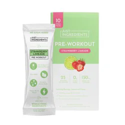 Just Ingredients Pre-Workout Sports Drink Powder Packet - Strawberry Limeade - 5.71oz/10ct: Caffeinated, Mix
