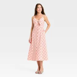 Women's Sleeveless Bow-Front Midi A-Line Dress - A New Day™ Pink Plaid L