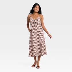 Women's Sleeveless Bow-Front Midi A-Line Dress - A New Day™ Brown Gingham XL