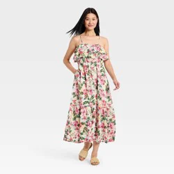 Women's Sleeveless Ruffle Maxi A-Line Dress - A New Day™ Pink Floral XL